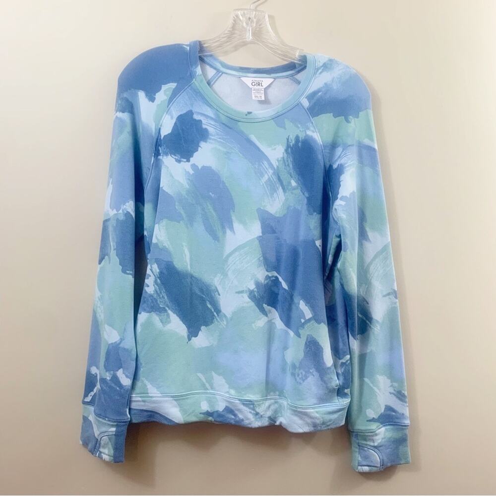 Athleta Girls Water Color Blue/Green Crewneck Sweatshirt